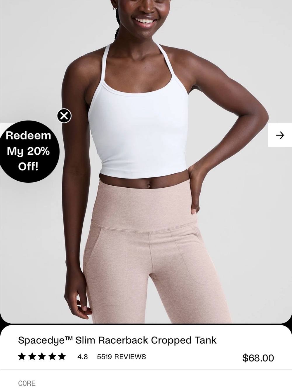 Beyond Yoga White Slim Racerback Cropped Tank
